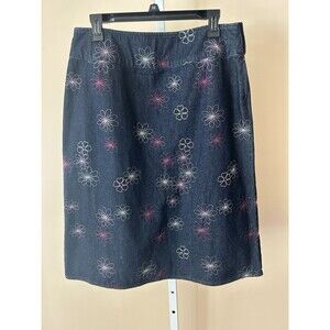 Will Smith Floral Denim Skirt Size 10 Needlepoint Colorful Daisy A Line Knee
